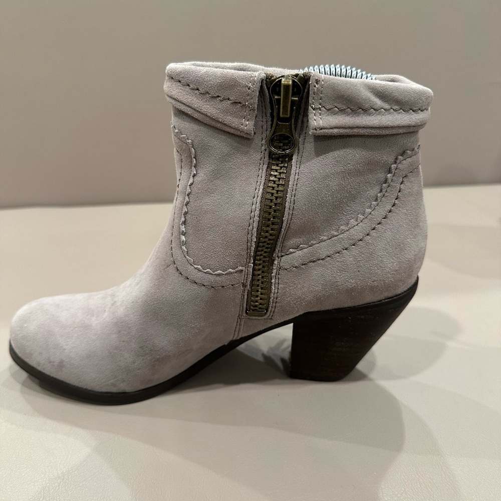 Sam Edelman Light Gray Suede Fringe Ankle Booties - Picture 5 of 10